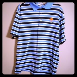Footjoy polo blue black yellow white striped